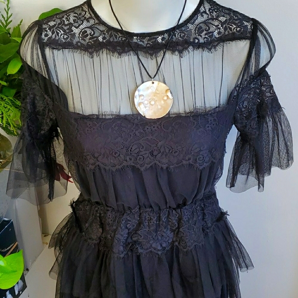 Zara black lace short-sleeved dress, size S - Picture 3 of 12